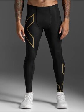 2XU Light Speed Compression Tights Men’s L Black Gold Reflective Running pants